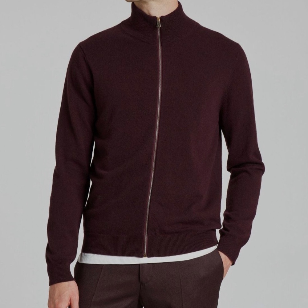 Paul Smith Maroon 100% Merino Wool Zip Cardigan